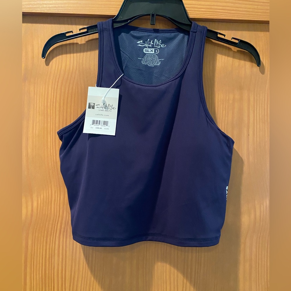Salt Life Women’s SLX (Drifit) Navy Crop Tank Top NWT Size S